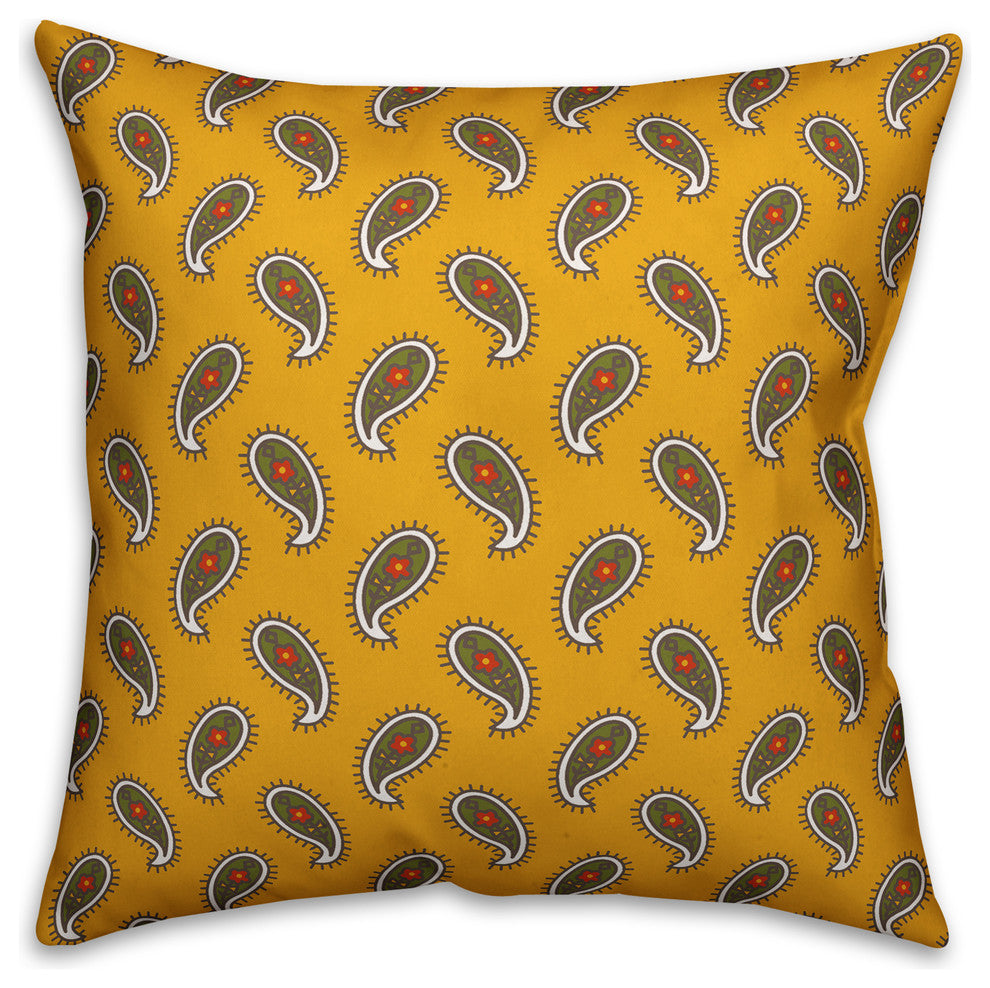 Paisley Pattern, Yellow Outdoor Throw Pillow, 16"x16"