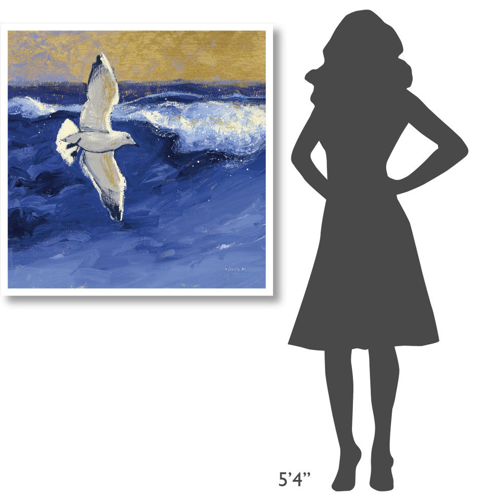 "Seagulls with Gold Sky II" Digital Paper Print by Shirley Novak, 38"x38"
