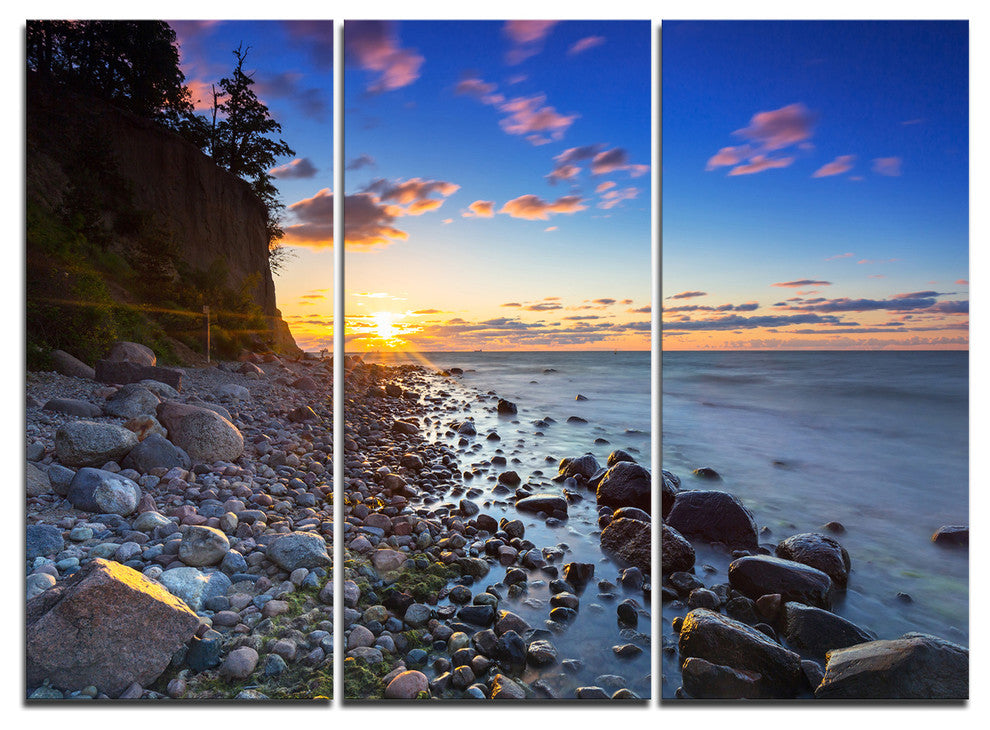 "Baltic Sea and Orlowo Cliff at Sunrise" Wall Art, 3 Panels, 36"x28"