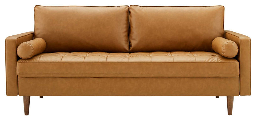 Valour Upholstered Faux Leather Sofa Tan