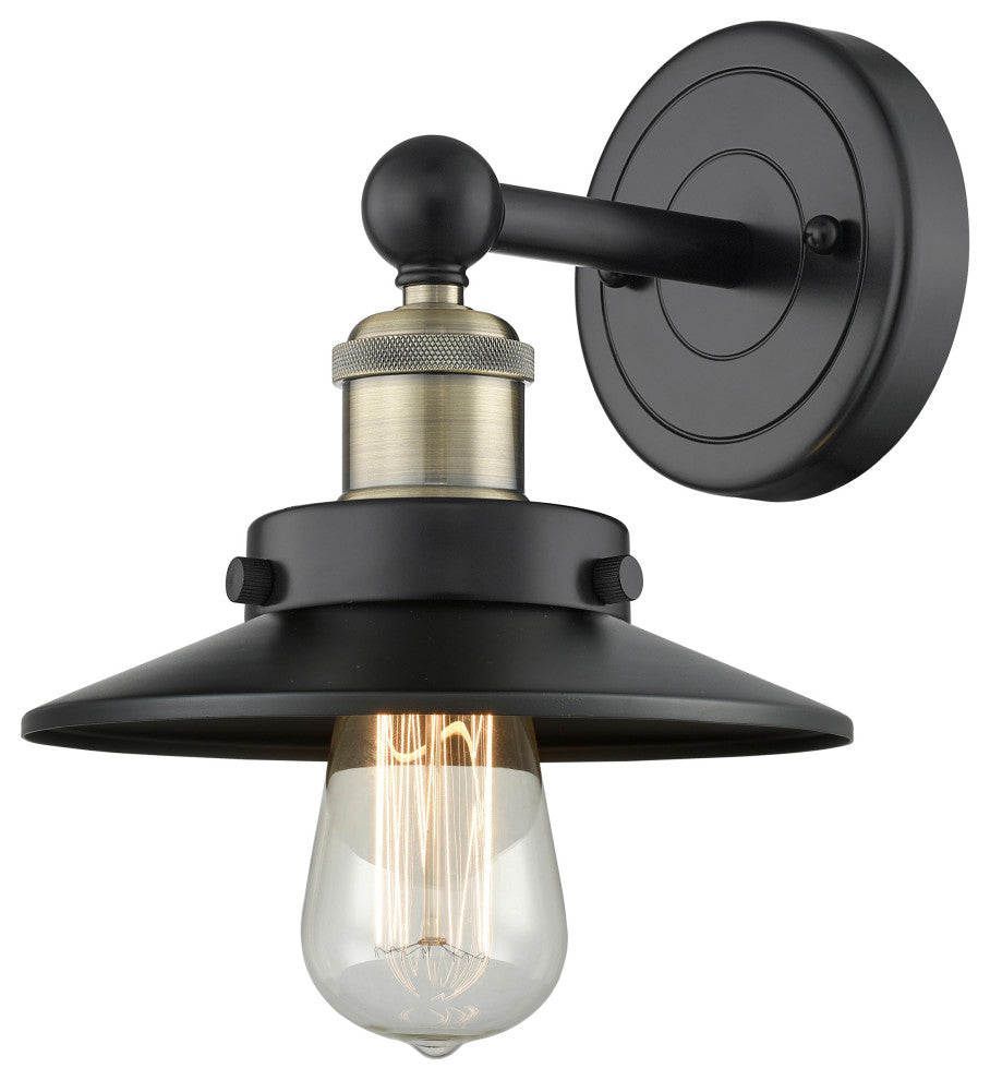 Railroad 1-Light 8" Sconce, Black Antique Brass Finish, Matte Black Shade