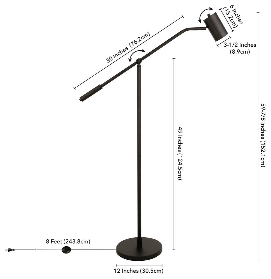 60" Black Swing Arm Floor Lamp With Black Drum Shade