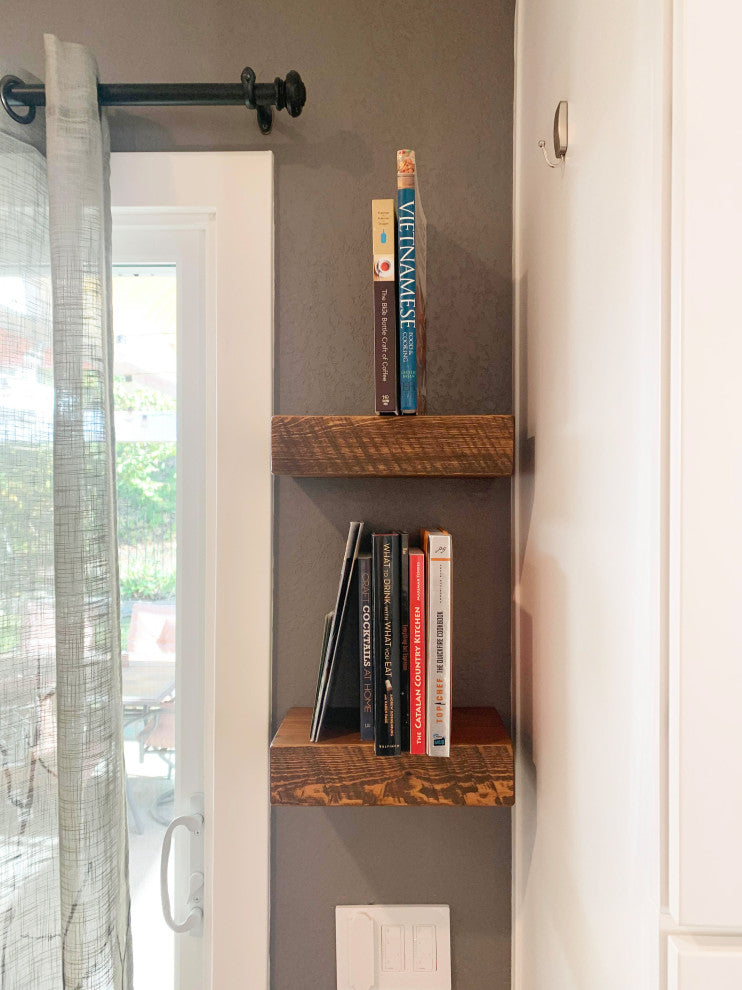 Rustic Floating Mountable Wood Shelf 3" Thick x 7" Deep, Pine, Medium Brown, 12"