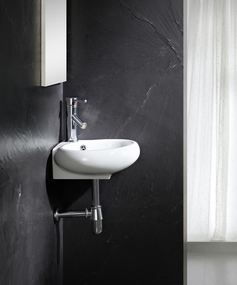 Fine Fixtures White Vitreous China Round Corner Wall Hung Sink
