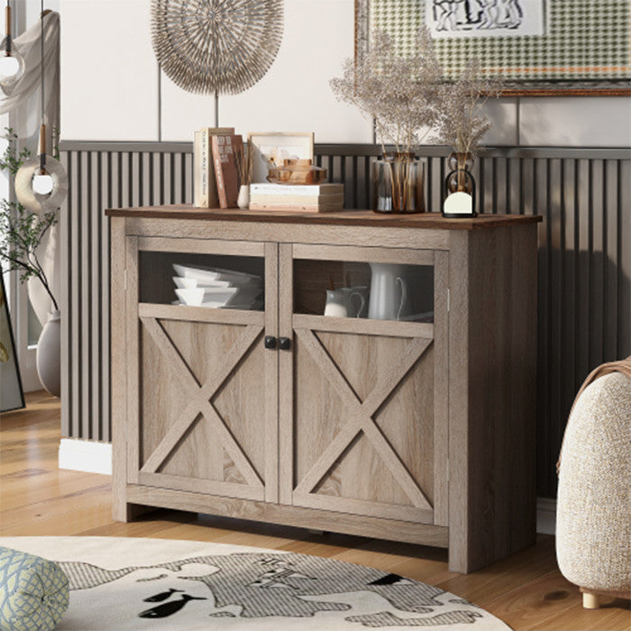 Industrial TV Stand Sideboard with 2 Doors Adjustable Panels Open Style Cabinet