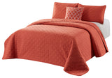 Bibb Home 4 Piece Solid Quilt Set, Coral, Twin