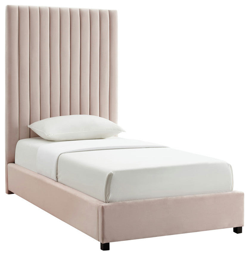 TOV Furniture Arabelle Blush Velvet Bed in Twin