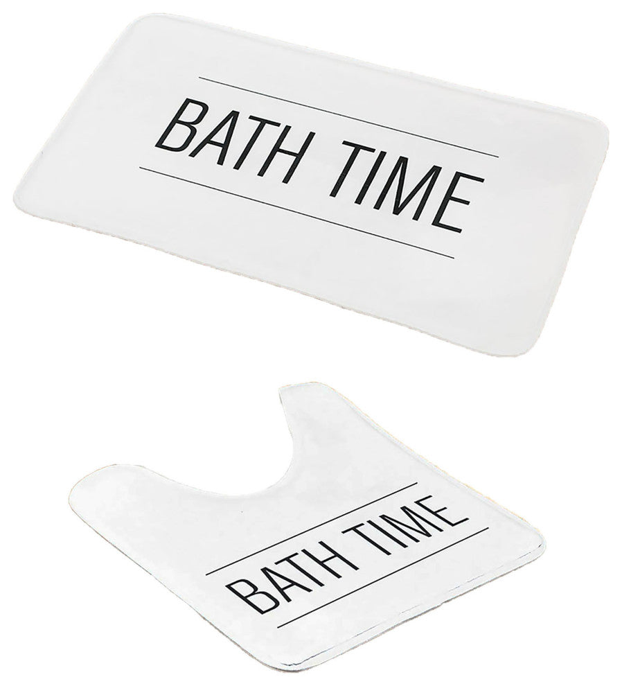 Bathroom Accessories Bath Time Collection, White, Set Bathmat and Contour Rug