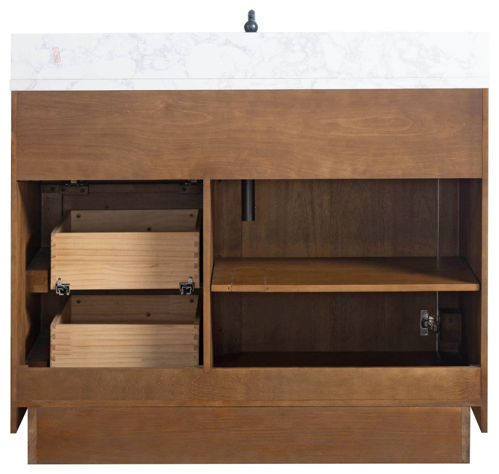 Vanity Art Bathroom Vanity With Sink, Tan, 42" Single, Arabescato White Engineered Marble Top