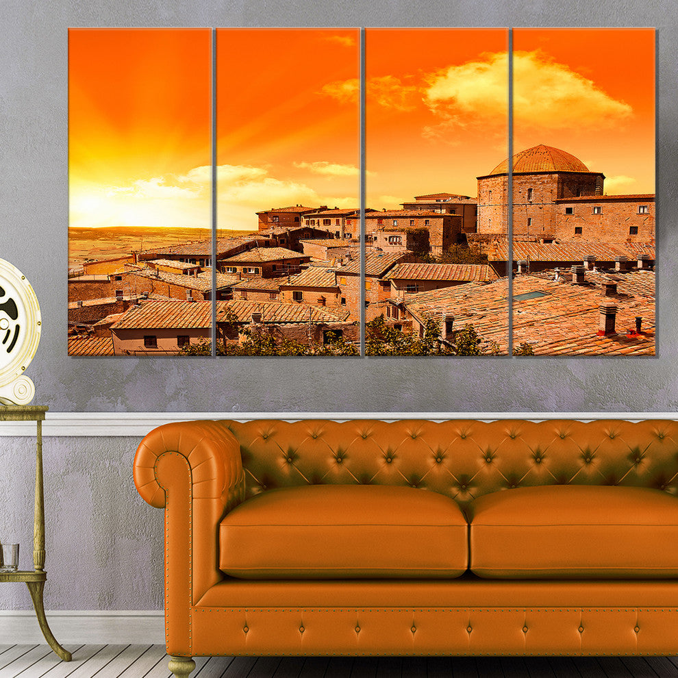 Wonderful Italy Tuscany Hill at Dawn, Canvas Print, 48"x28", 4 Panels