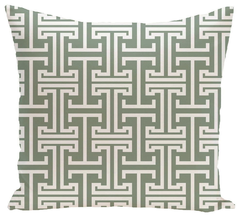 Greek Isles Geometric Print Pillow, Dusty Miller, 18"x18"