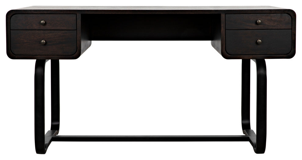 NOIR Furniture - Voltes Desk, Ebony Walnut, Black Metal - GDES185EB