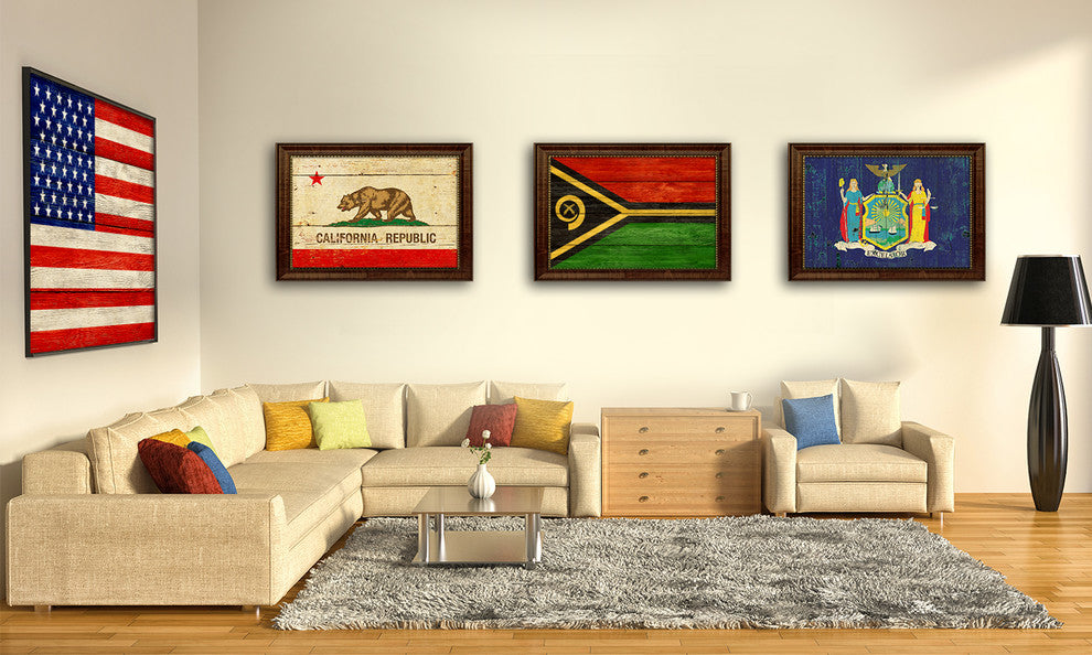 Vanuatu Country Textured Flag Print With Brown Gold Frame, 15"X21"