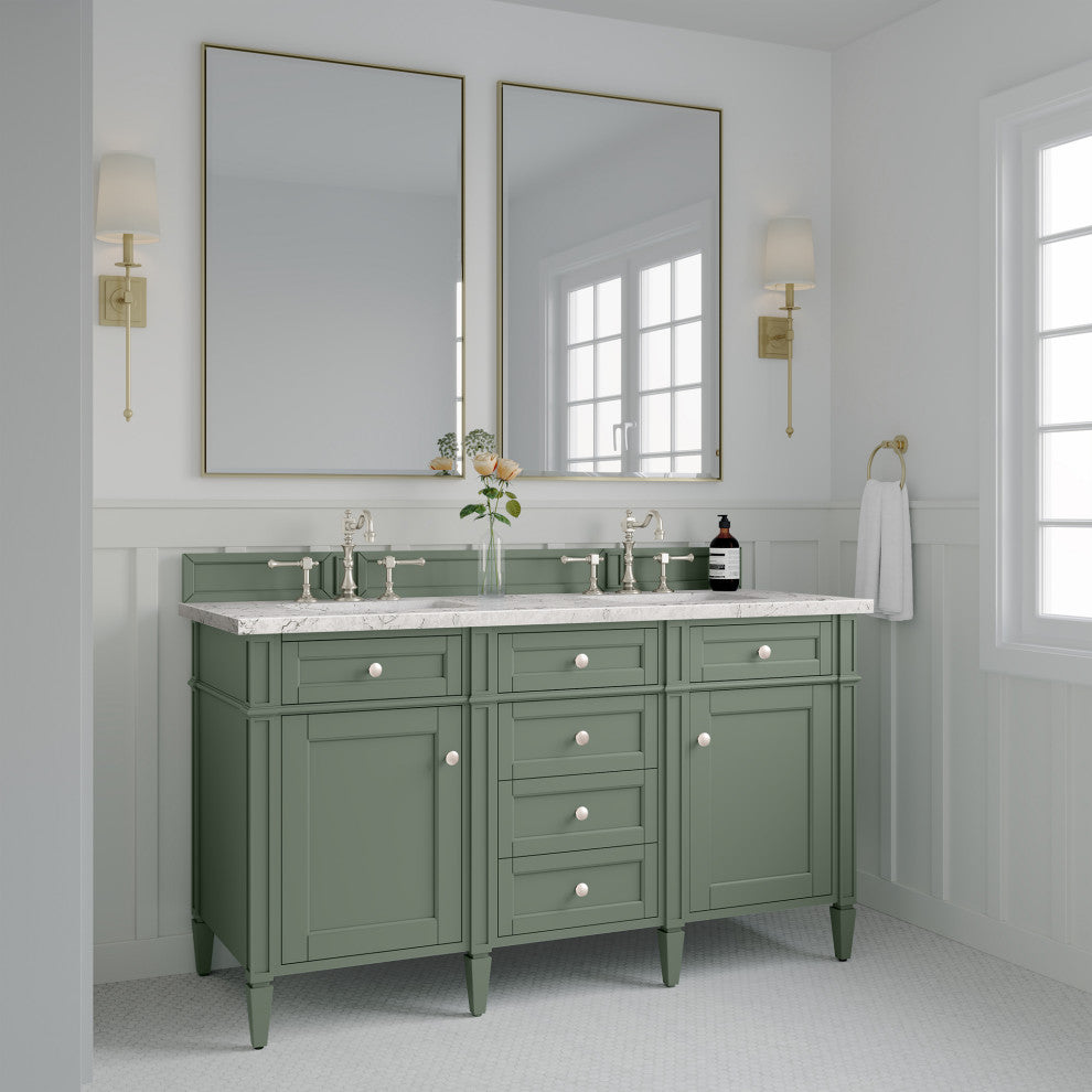 Brittany 60" Double Vanity, Smokey Celadon,  Eternal Jasmine Pearl Top