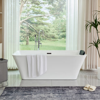 67" Acrylic Freestanding Soaking Bathtub, White/Oil Rubbed Bronze