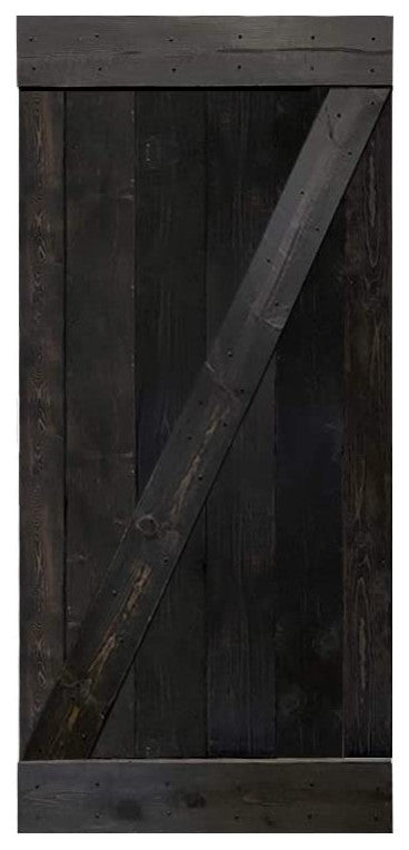 Stained Solid Pine Wood Sliding Barn Door, Charcoal Black, 24"x84", Z Bar