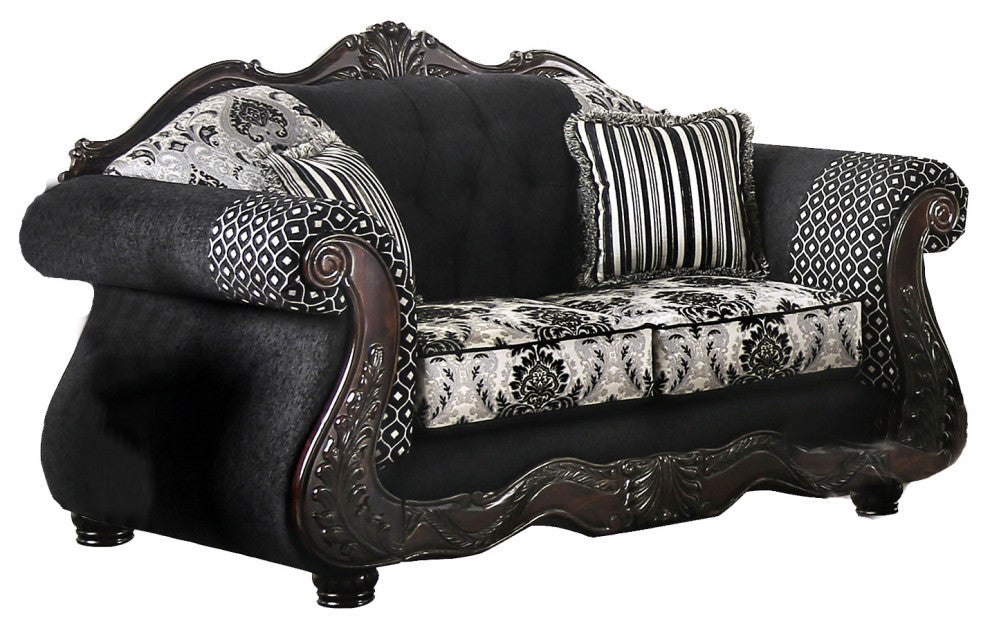 Chenille and Wood Black, Loveseat