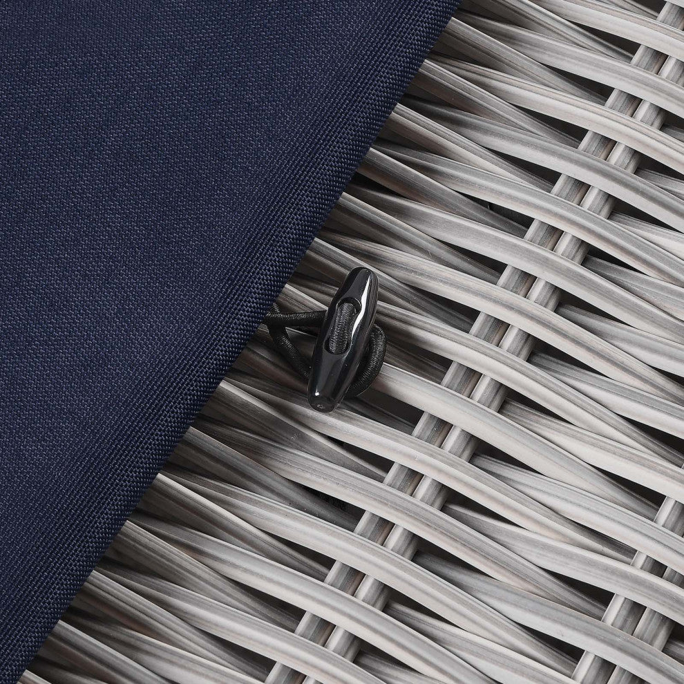 Lounge Chair Chaise, Rattan, Wicker, Gray Blue Navy, Modern, Outdoor Patio