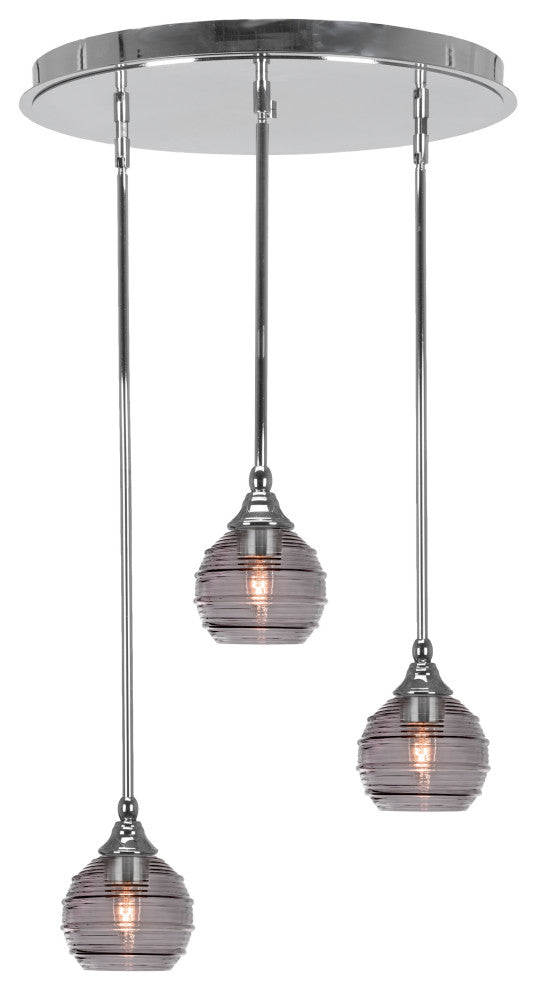 Empire 3 Light Cluster Pendalier In Chrome Finish With 6" Smoke Ribbed