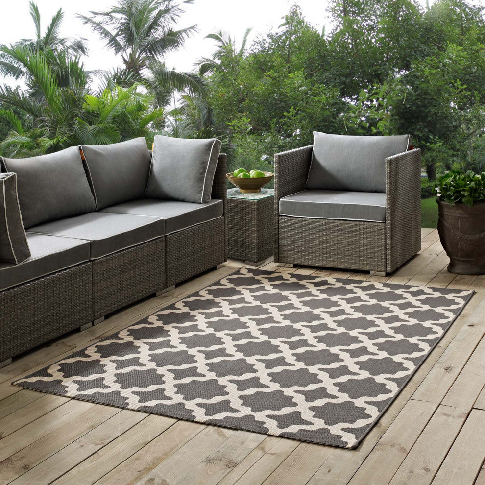 Cerelia Moroccan Trellis 9x12 Indoor and Outdoor Area Rug, Gray and Beige