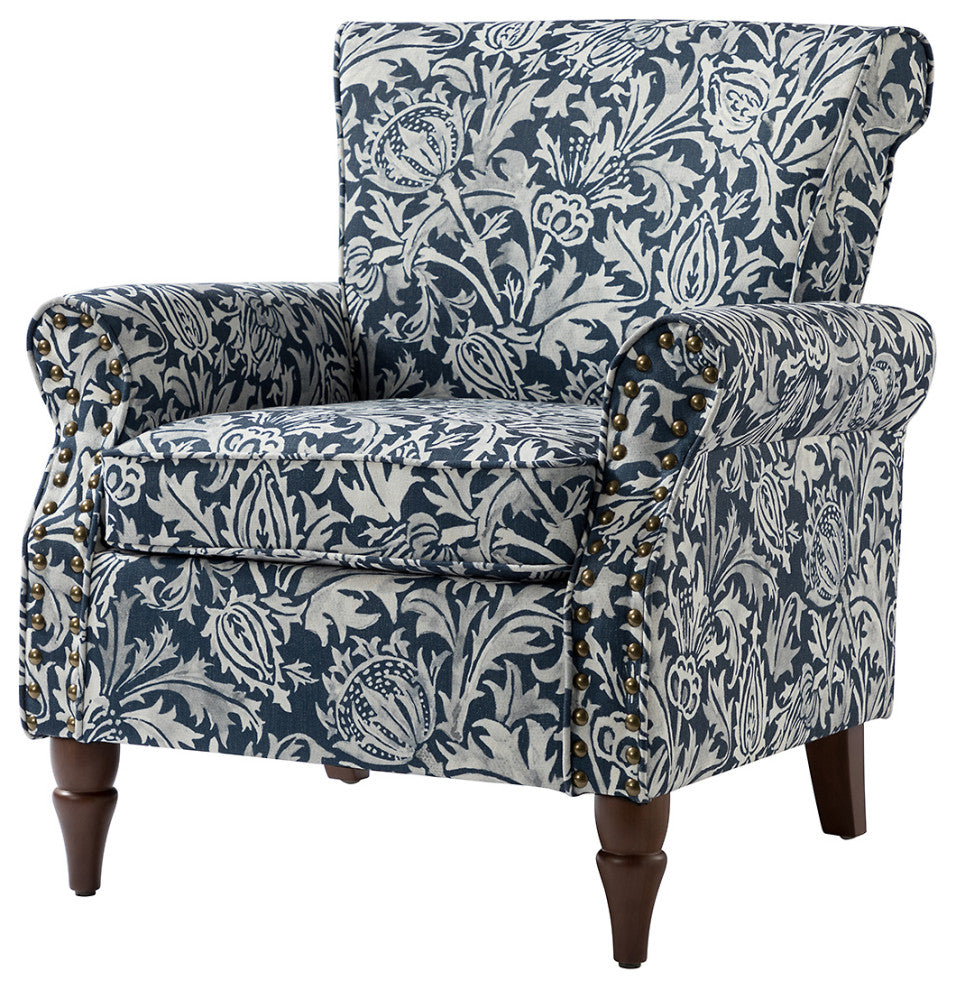 Wooden Upholstered Armchair, Navy