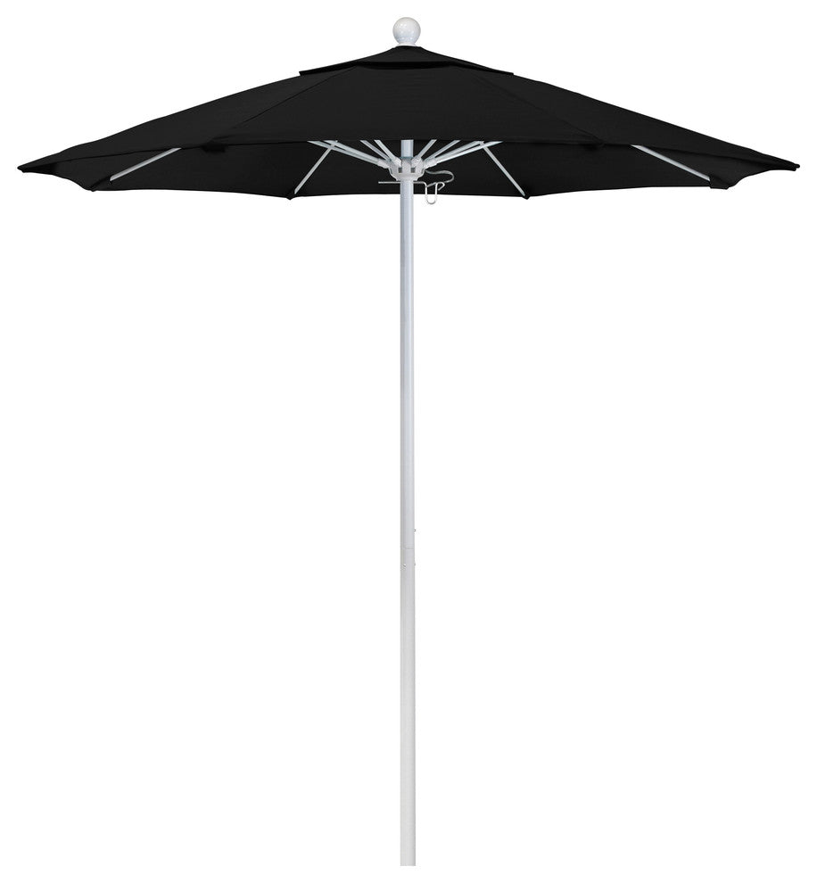 7.5' Matted White Push Lift Fiberglass Rib Aluminum Umbrella, Olefin, Black