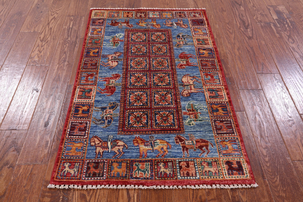 Antiqued Pazyryk Historical Design Handmade Rug 2' 7" X 4' 3" Q10868
