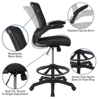 Mid-Back Mesh Ergonomic Drafting Chair With Adjustable Foot Ring, Black
