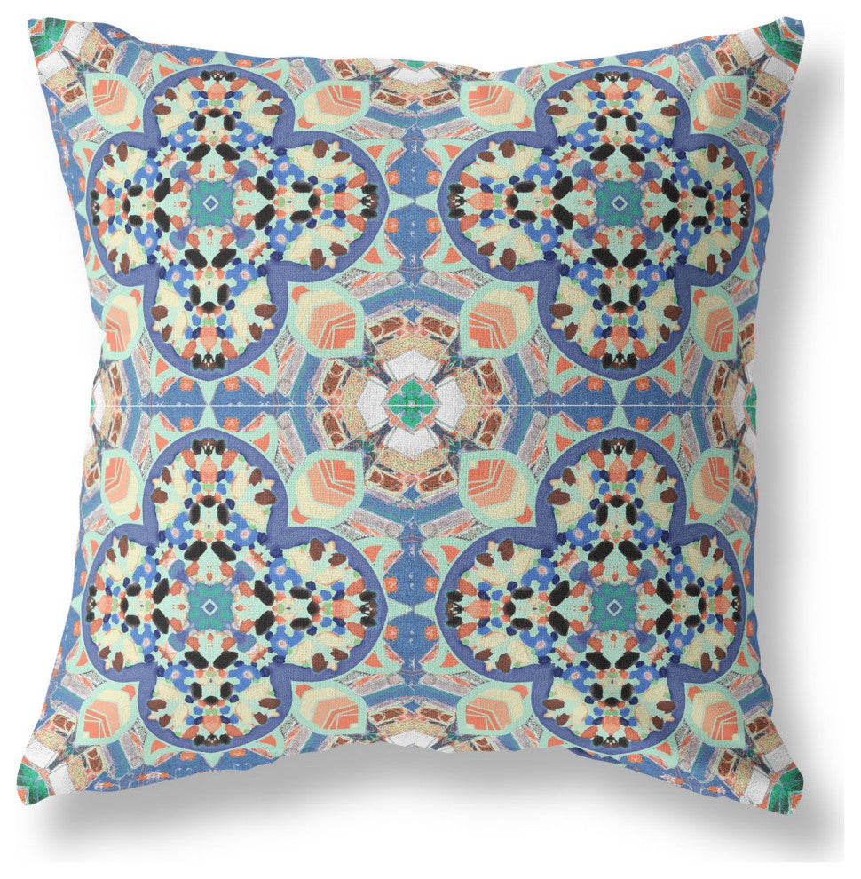 16" Blue Peach Cloverleaf Indoor Outdoor Throw Pillow