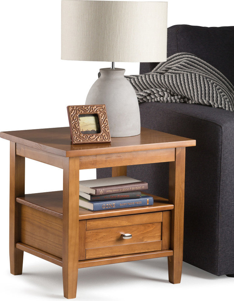 Warm Shaker Solid Wood 20" Rustic End Side Table, Light Golden Brown