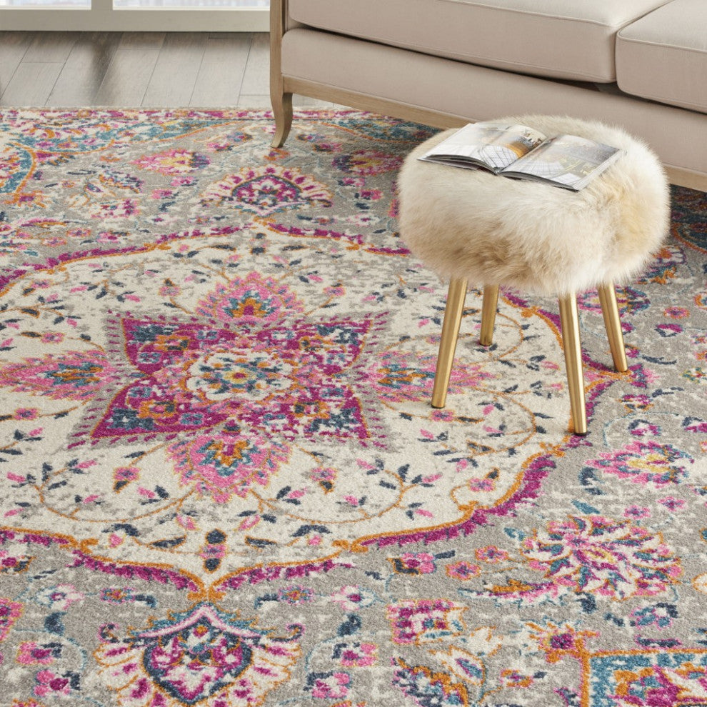 8'' X 10'' Pink And Gray Power Loom Area Rug
