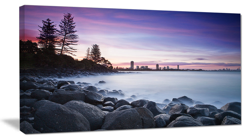 "Rocky Burleigh Point in Blue" Seascape Art Canvas, 40"x20"