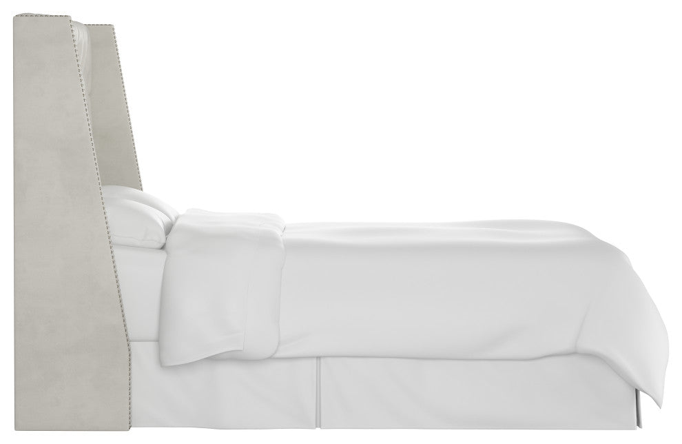 Williams King Nail Button Tufted Wingback Headboard, Velvet Light Gray