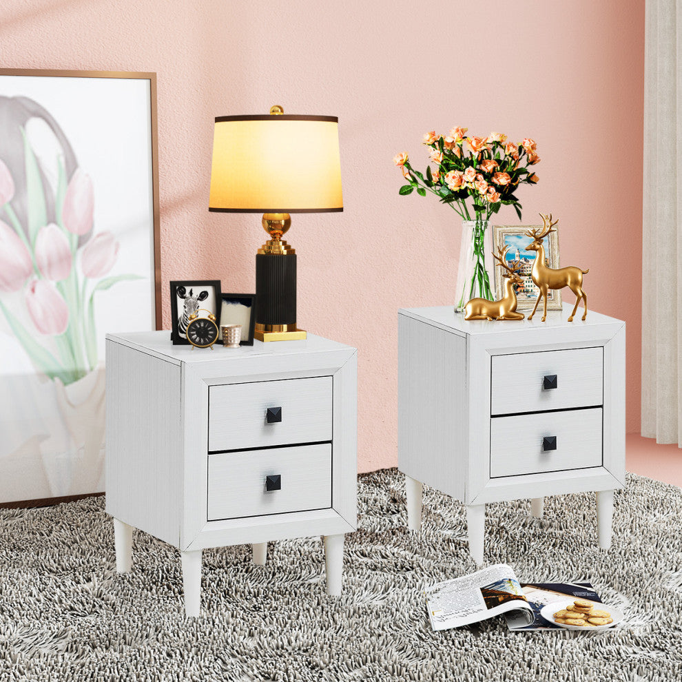 Costway Nightstand End Bedside Coffee Table Wooden Leg Storage Drawers  White
