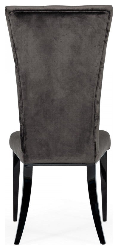 Set of Two Gray Velvet Modern Dining Chairs