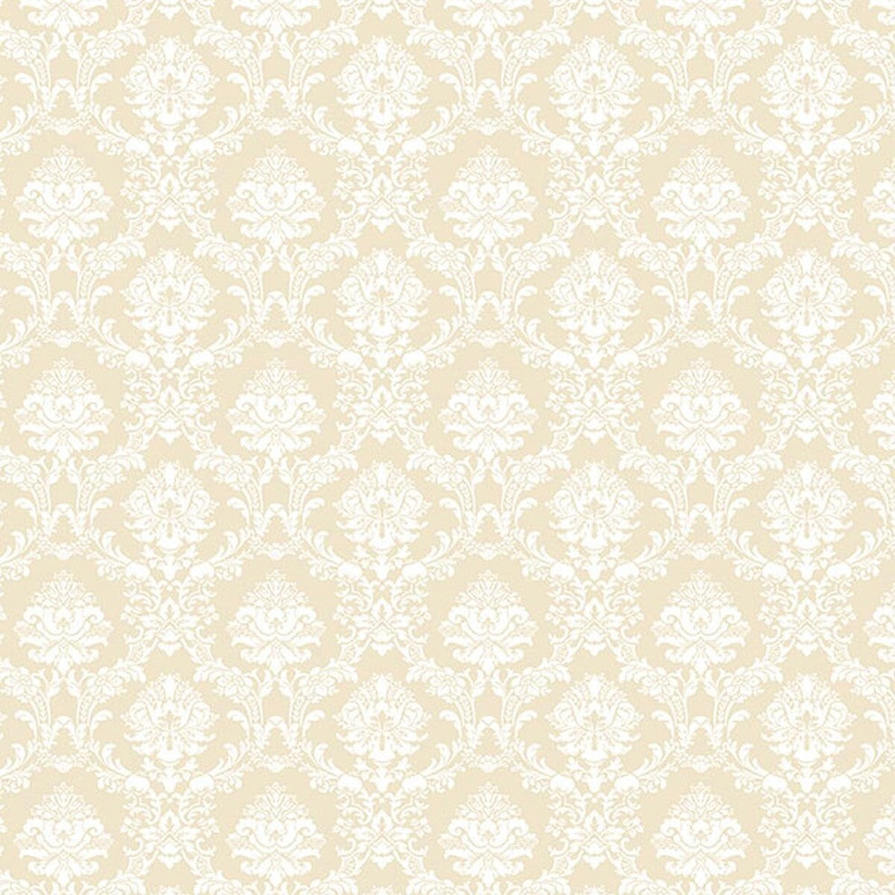 Stripes And Damasks, Classic Damask Stripes Beige, Yellow Wallpaper Sample