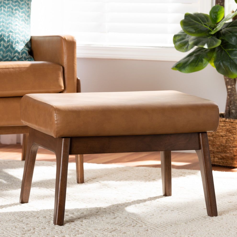 Bianca Midcentury Modern Tan Faux Leather Ottoman