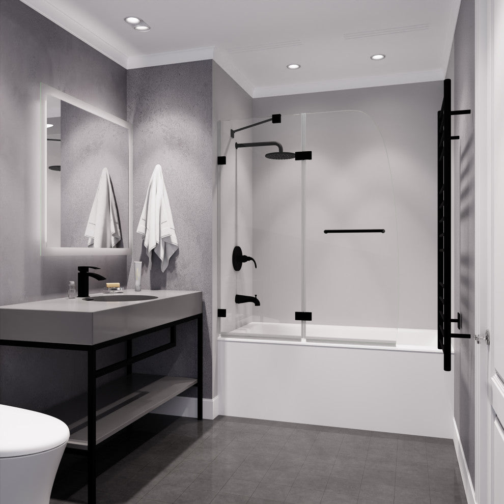 Pacific Series 48"x58" Frameless Hinged Tub Door, Matte Black