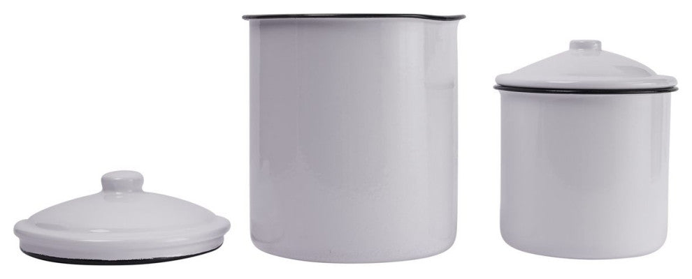 White Enameled Canisters With Lids, 2-Piece Set