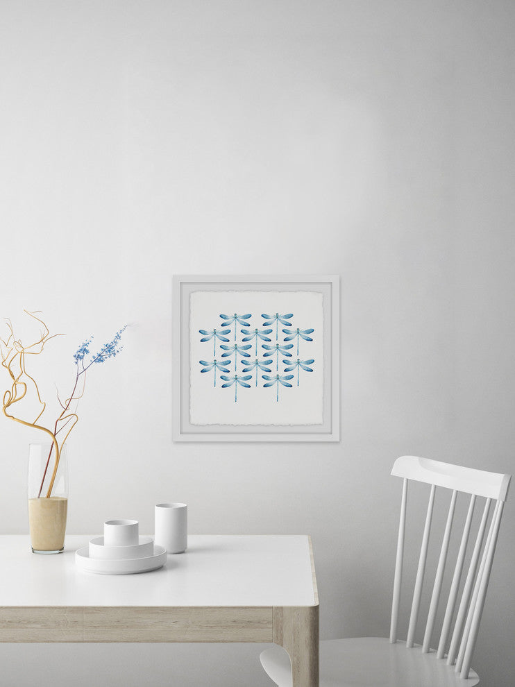 "Blue Dragonfly Rows II" Framed Painting Print, 24"x24"