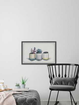 "Three Potted Succulents" Framed Painting Print