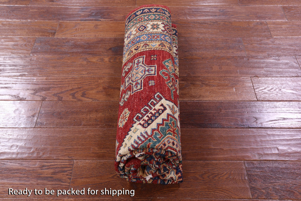Geometric Super Kazak Handmade Wool Rug 5' 0" X 6' 11" - Q12942