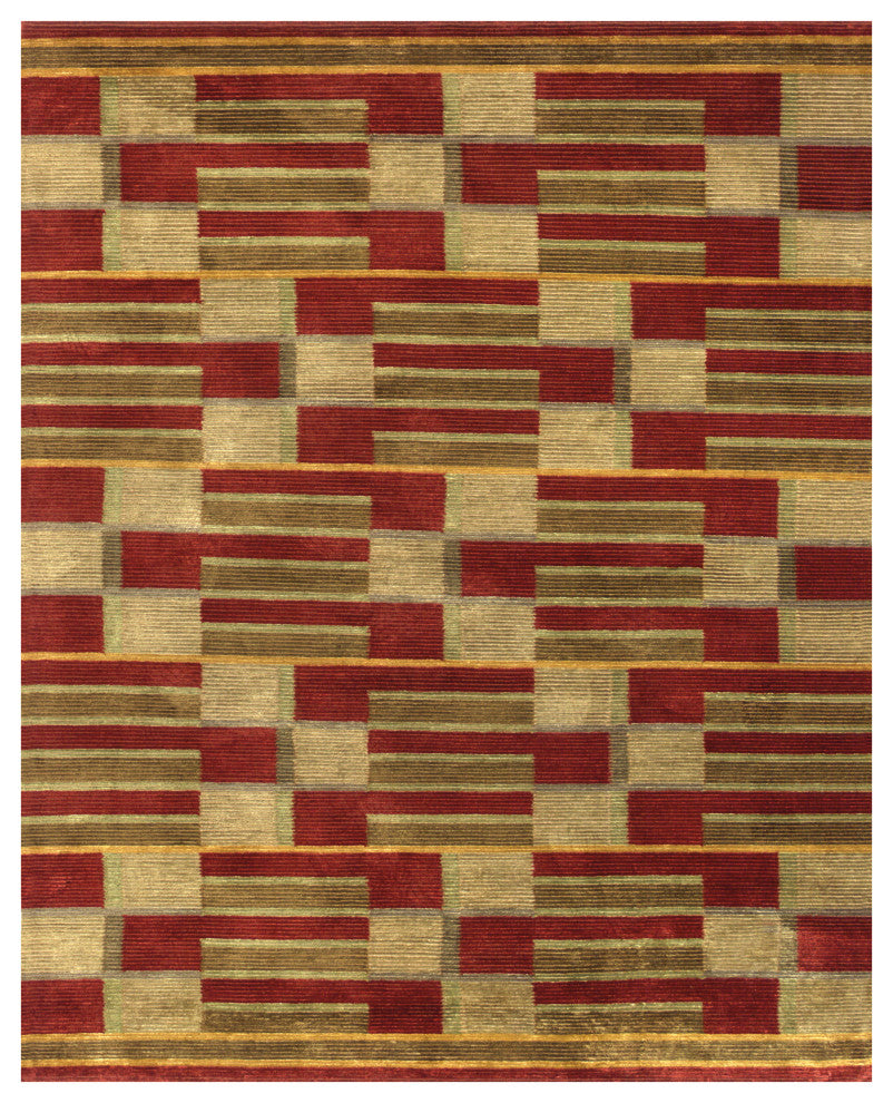 Weave & Wander Keystone Hand Knot Striped Rug, Red/Gold, 4'x6'