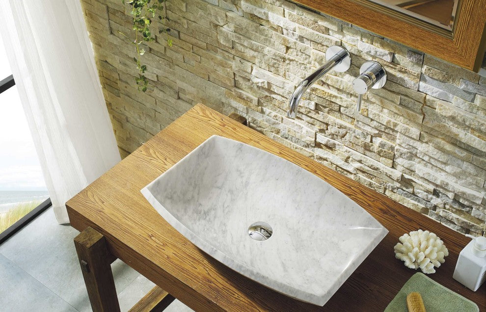 Virtu Kirke Natural Stone Bathroom Vessel Sink, Bianco Carrara Marble