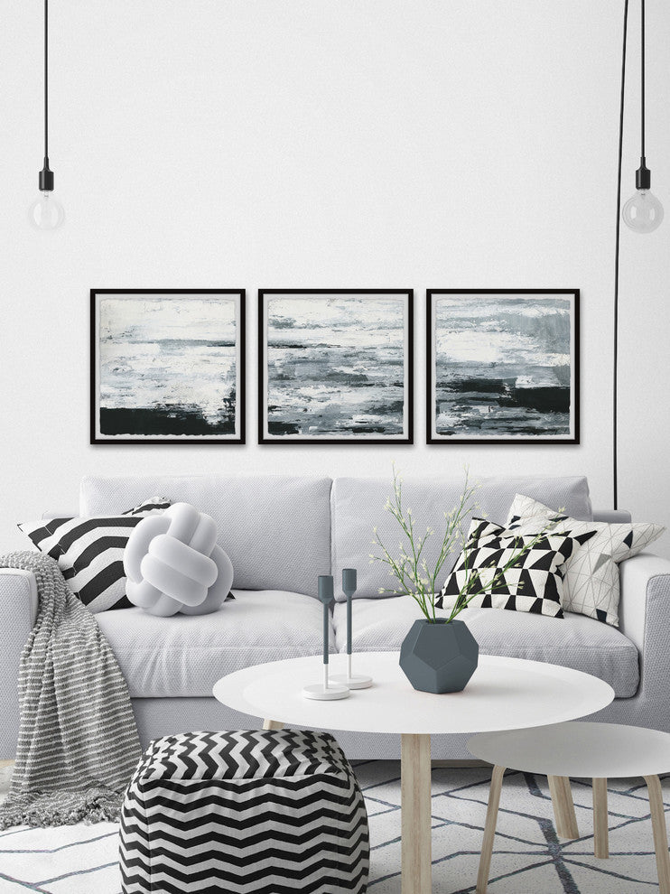 Black and White Smudges Triptych, 96"x32"