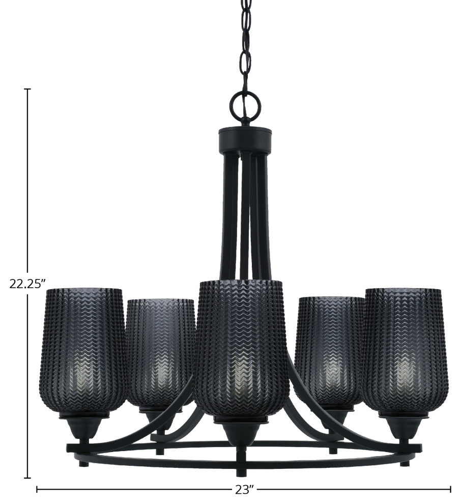Paramount 5-Light Chandelier, Matte Black, 5" Smoke Textured Glass