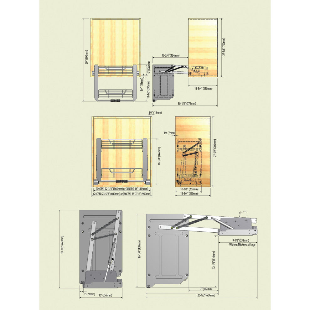 Pull Down Organizer for Wall Cabinets, Chrome, 34"W