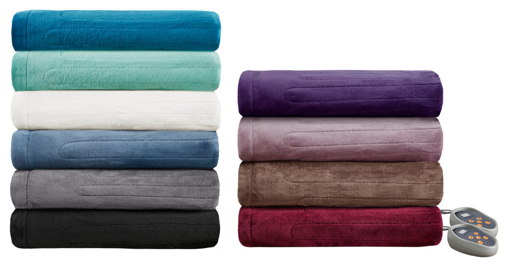 Beautyrest Solid Microlight to Solid Microlight Heated Blanket, Gray, Twin