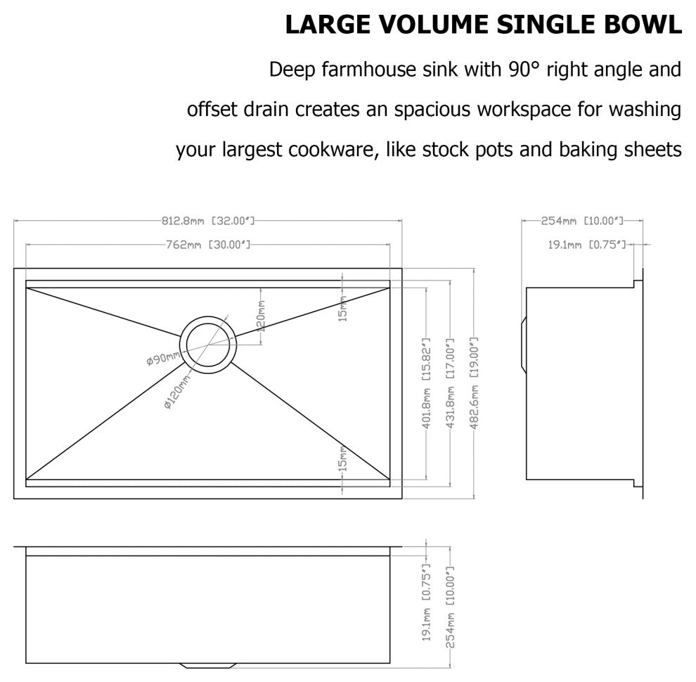 Undermount Workstation Single Bowl Stainless Steel Kitchen Sink 32", 32*19*10 Inch