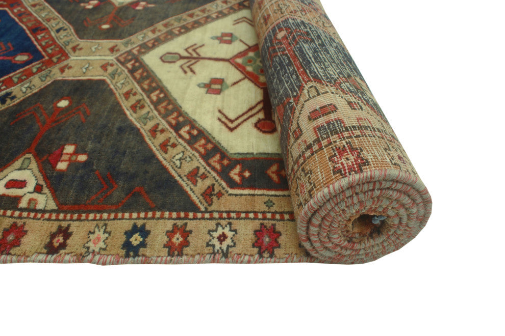 Semi-Antique Matthew Charcoal/Light Brown Runner, 2'11x9'11